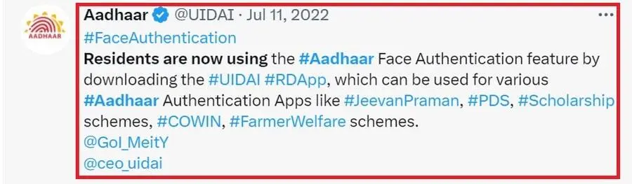 face aadhar card download tweet