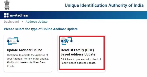 HOF Full Form in Aadhar Card