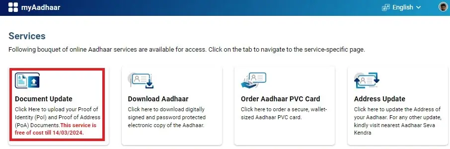 Free Aadhar card document update last date
